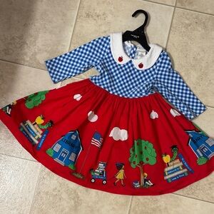Eleanor Rose back to schoolRed and Blue Gingham Dress with Apple Collar size 4